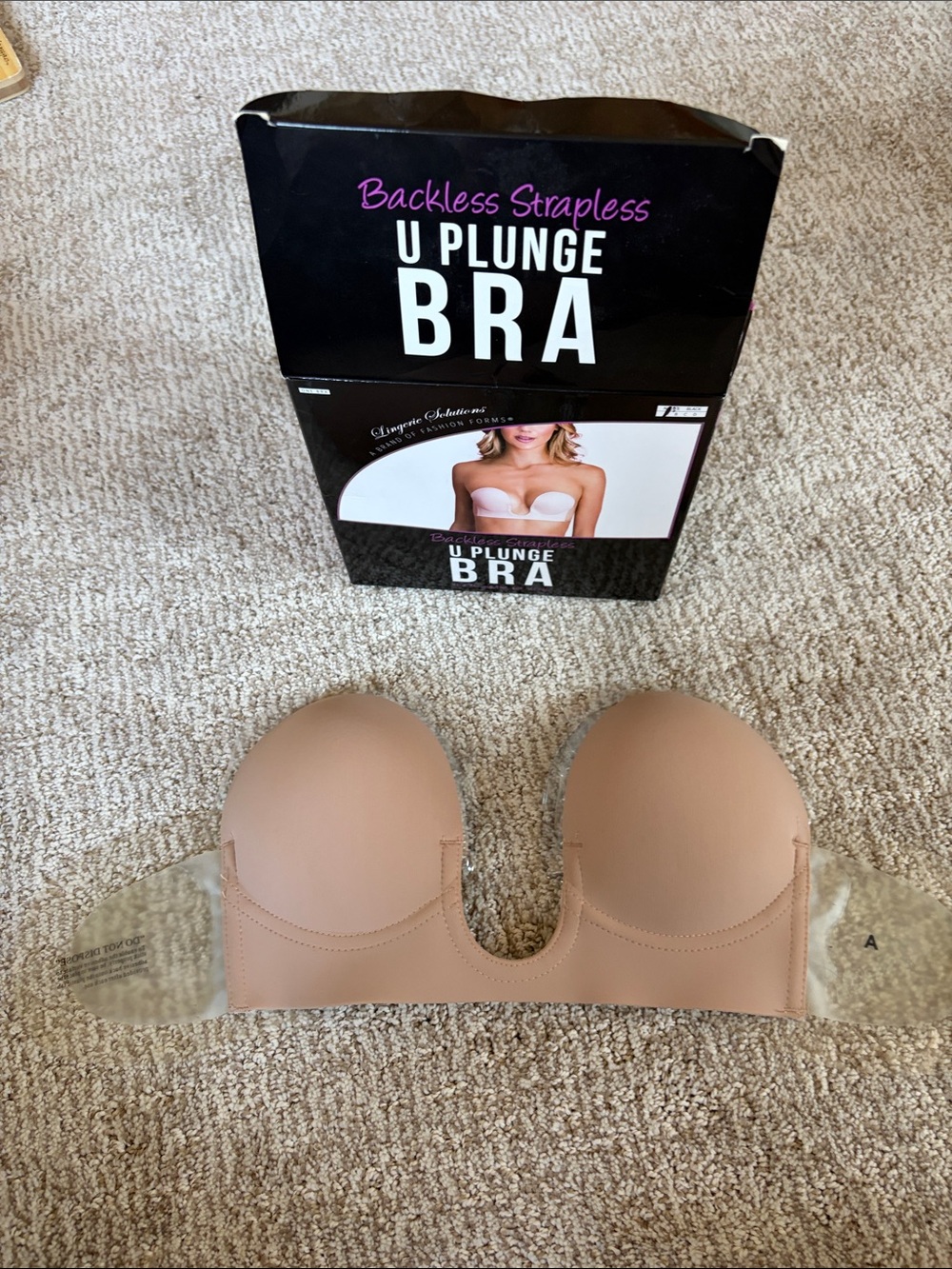 Backless Strapless U Plunge Adhesive Bra - Nude